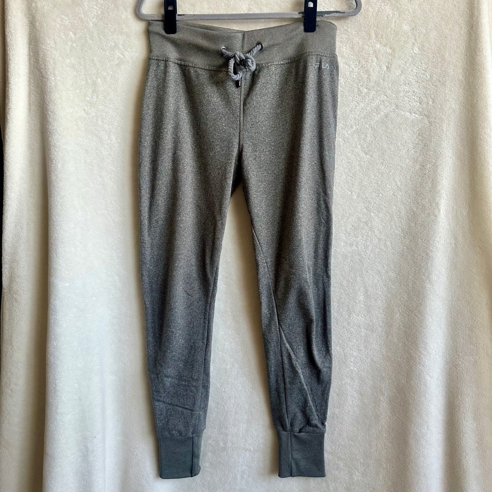 Fila Gray Heathered Jogger Sweatpants Drawstring Fleece Womens Size S